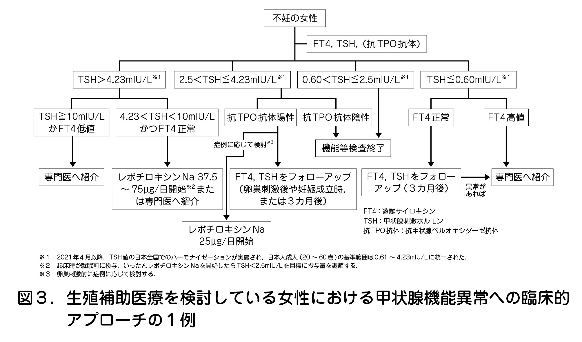 図３．生殖補助医療を検討している女性における甲状腺機能異常への臨床的アプローチの１例